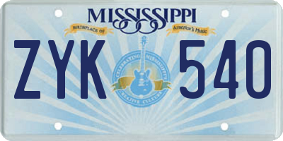 MS license plate ZYK540