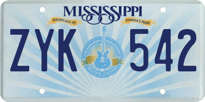 MS license plate ZYK542