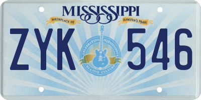 MS license plate ZYK546