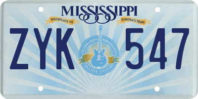 MS license plate ZYK547
