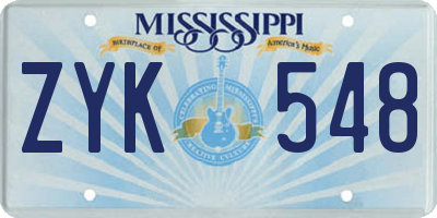 MS license plate ZYK548