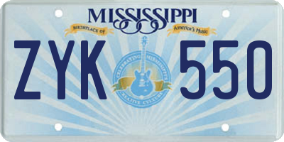 MS license plate ZYK550