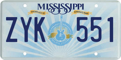 MS license plate ZYK551
