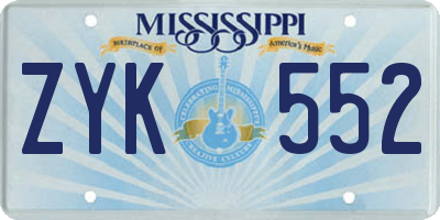 MS license plate ZYK552