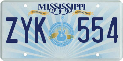 MS license plate ZYK554
