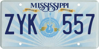 MS license plate ZYK557