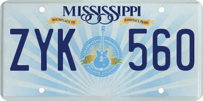 MS license plate ZYK560