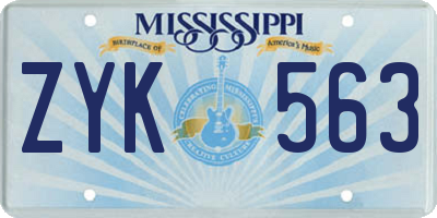 MS license plate ZYK563