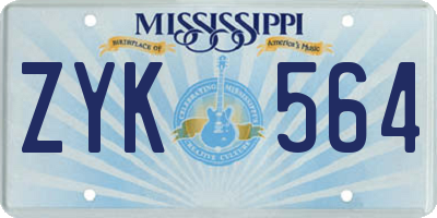 MS license plate ZYK564