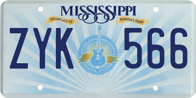 MS license plate ZYK566