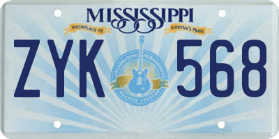 MS license plate ZYK568