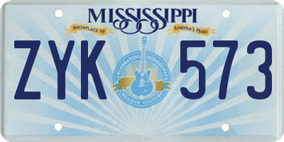 MS license plate ZYK573