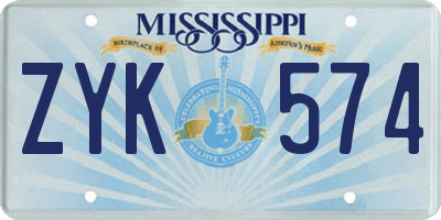 MS license plate ZYK574