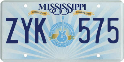 MS license plate ZYK575