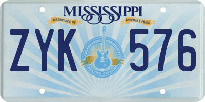 MS license plate ZYK576