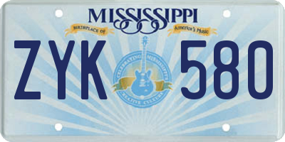MS license plate ZYK580