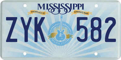 MS license plate ZYK582