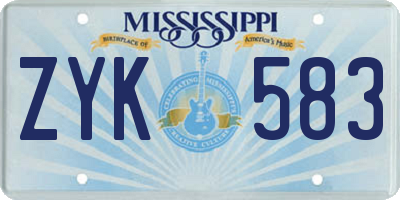 MS license plate ZYK583