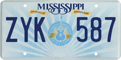 MS license plate ZYK587