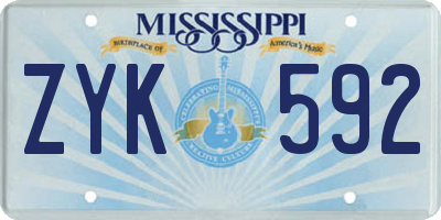 MS license plate ZYK592