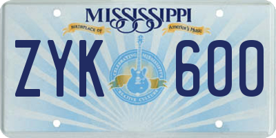 MS license plate ZYK600