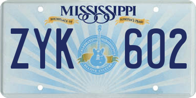 MS license plate ZYK602