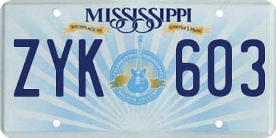 MS license plate ZYK603