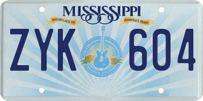 MS license plate ZYK604