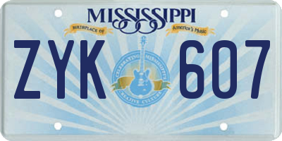 MS license plate ZYK607