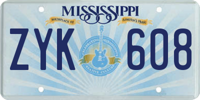 MS license plate ZYK608