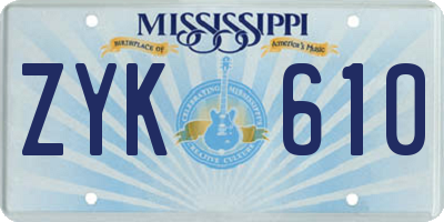 MS license plate ZYK610