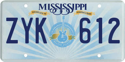 MS license plate ZYK612