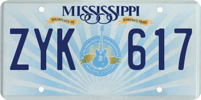 MS license plate ZYK617