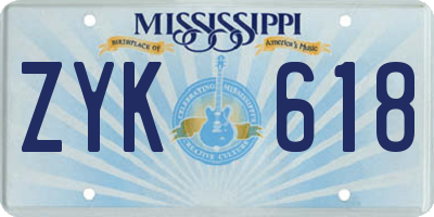 MS license plate ZYK618