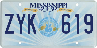MS license plate ZYK619