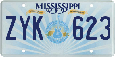 MS license plate ZYK623