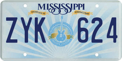 MS license plate ZYK624
