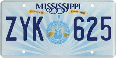 MS license plate ZYK625