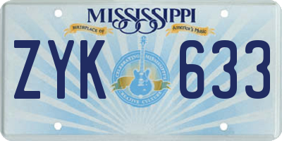 MS license plate ZYK633
