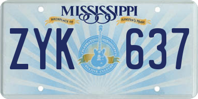 MS license plate ZYK637