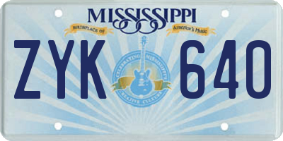 MS license plate ZYK640