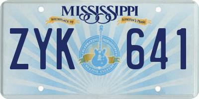 MS license plate ZYK641