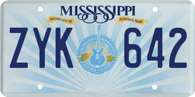 MS license plate ZYK642