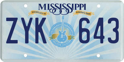 MS license plate ZYK643