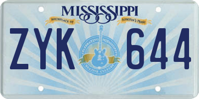 MS license plate ZYK644