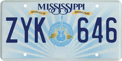 MS license plate ZYK646
