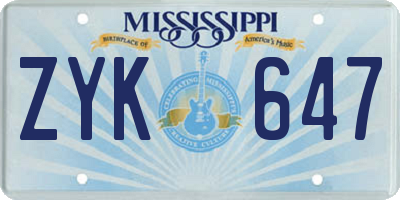 MS license plate ZYK647