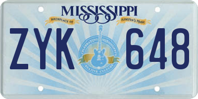 MS license plate ZYK648