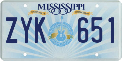 MS license plate ZYK651