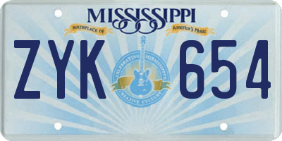 MS license plate ZYK654